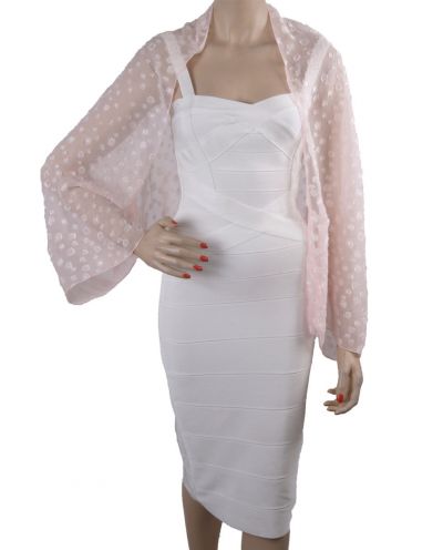 Zachtroze voile bolero stola met opgeweven stippen