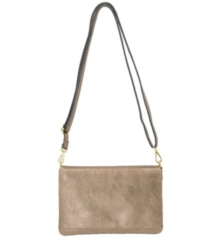 Leren fold-over clutch in brons