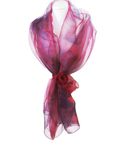 Donkerrode changeant organza stola met corsage