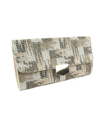Clutch met grof geweven structuur in zwart en beige