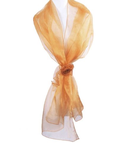 Organza stola met corsage / strikband in licht cognac