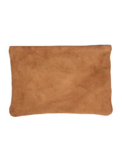 Suède lederen fold-over clutch in cognac bruin