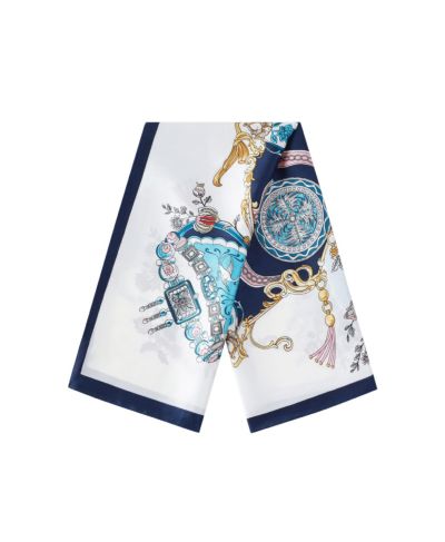 Satijnen vierkant sjaaltje met klassieke print - donkerblauw