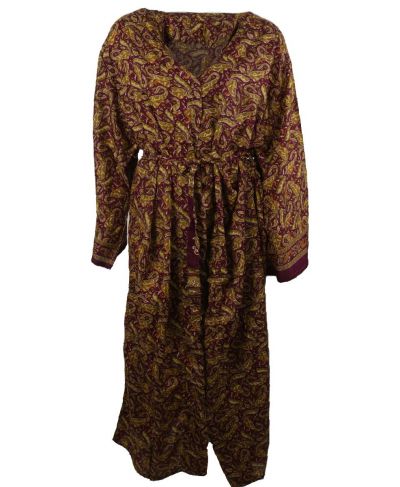 Lange zijde-blend kimono met paisley in groen
