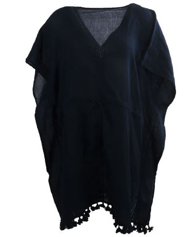 Korte katoenen kaftan in donkerblauw met V-hals