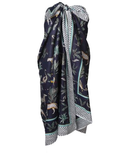 Sarong in donkerblauw met tropische dierenprint