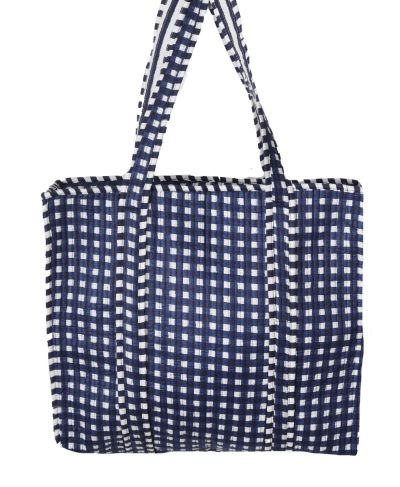 Gewatteerde schoudertas/shopper met ruitjes in donkerblauw