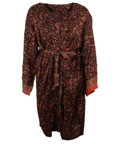 Zijde-blend kimono met bloemen in oranje