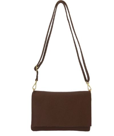 Leren fold-over clutch in donkerbruin
