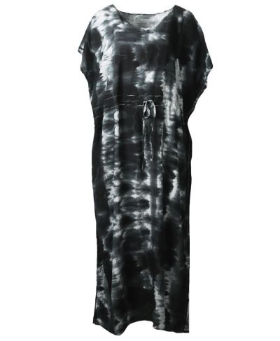 Donkergrijze kaftan met tie-dye print