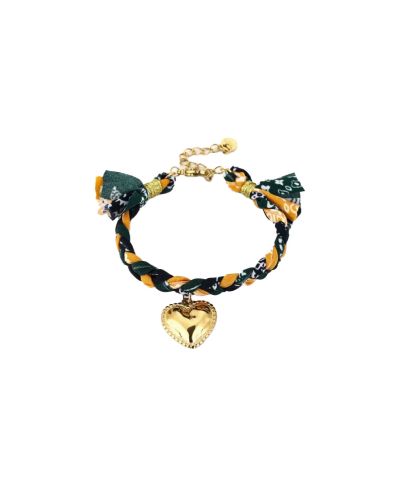 Donkergroene bandana armband met hart 