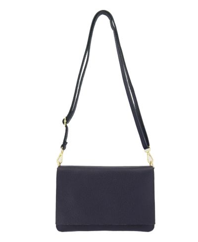 Leren fold-over clutch in donkerblauw
