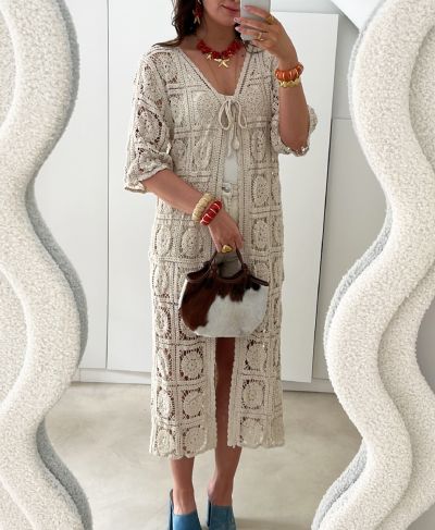 Gehaakte kimono in ecru