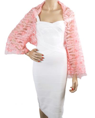 Bolero stola van lichtroze stretch tule met lintstiksels