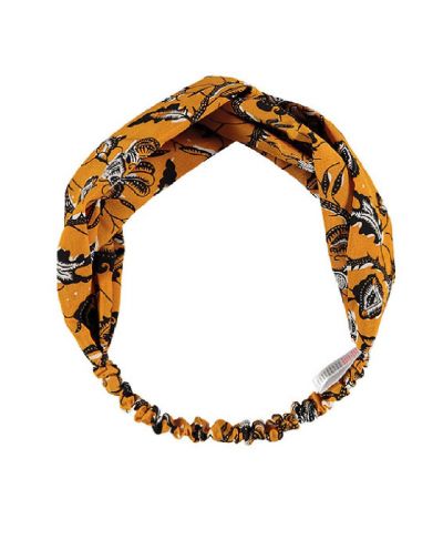 Okergele haarband met bloemenprint