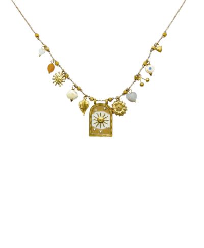 Gevlochten touwketting in beige met bedels