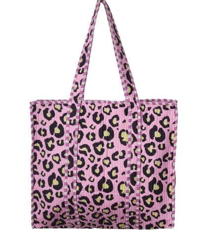 Gewatteerde schoudertas/shopper in roze met luipaardprint