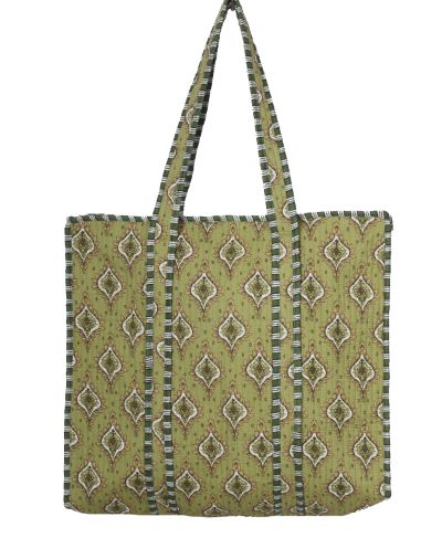 Gewatteerde schoudertas/shopper in olijfgroen 