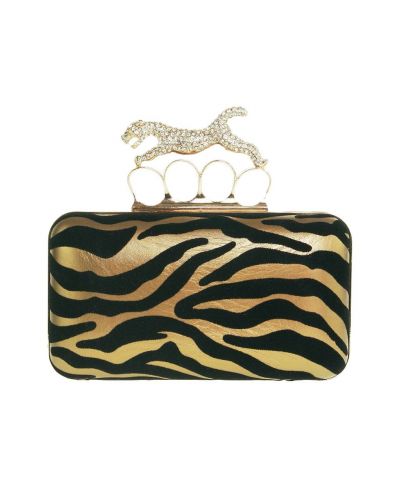 Goldtone box clutch met strasstijger sluiting