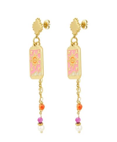 Goudkleurige oorbellen met roze details