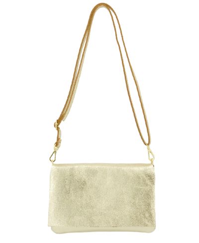 Leren fold-over clutch in goud