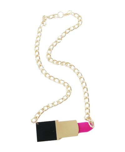 Goudkleurige halsketting met trendy lipstickhanger