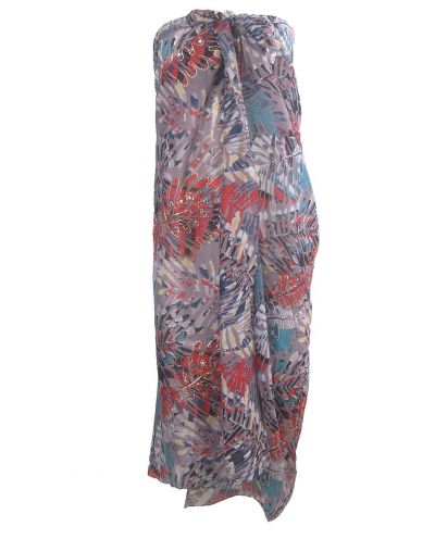 Grijze sarong met tropische bladeren print