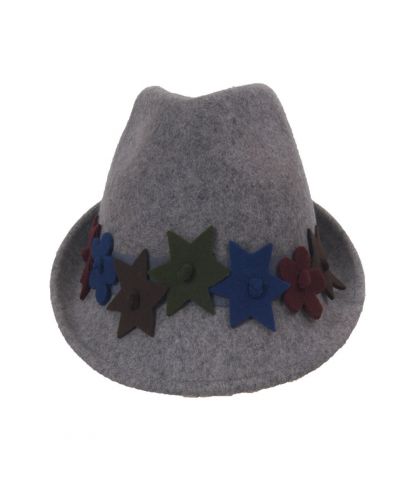 Lichtgrijze wollen fedora hoed met sterren