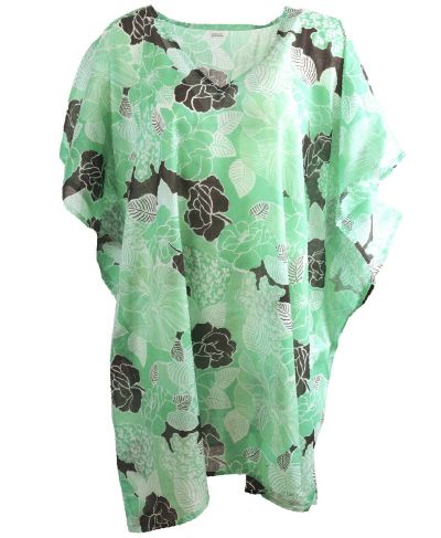 Korte mintgroene kaftan met bloemenprint 