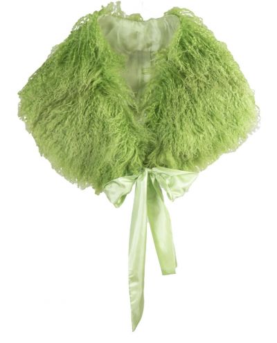 Limegroene stola met schapenvacht met lintsluitng