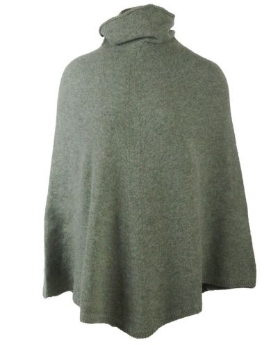 Lichtgroene poncho met col van 100% kasjmier