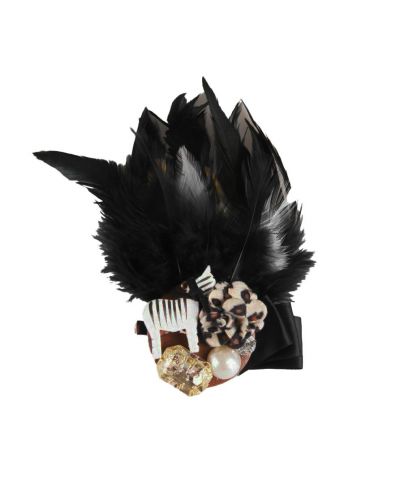 Haaraccessoire / corsage met veren, steentjes, panterbloem en zebra