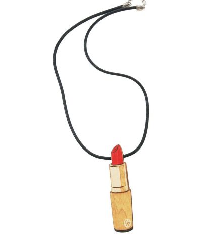 Halsketting met uit hout gesneden rode lippenstift hanger