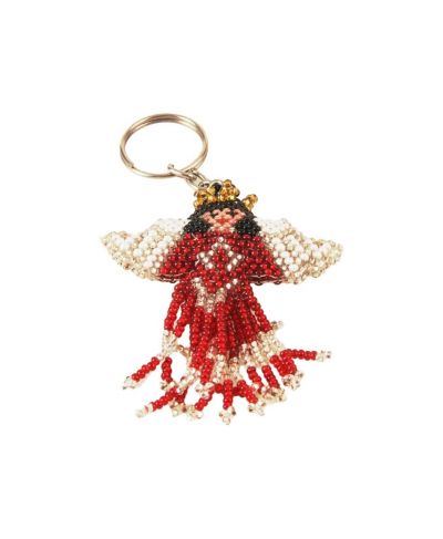 Handgemaakte engeltje  met glaskralen aan tas/sleutel hanger