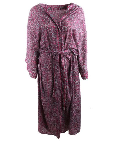 Lange hardroze zijde-blend kimono met ornament print