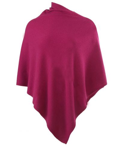 Kasjmier-blend poncho in donkerroze 