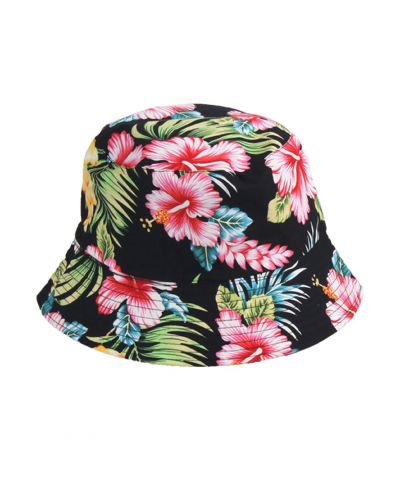 Zwarte zonnehoed met bloemenprint