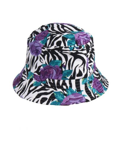 Zonnehoed met zebra- en bloemenprint in paars