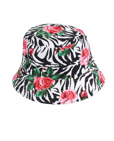 Zonnehoed met zebra- en bloemenprint in roze