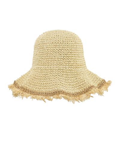 Zandkleurig strohoedje met elegante randafwerking