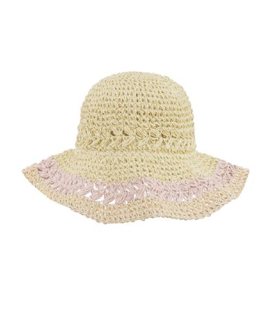 Gehaakt strohoedje met streep in roze