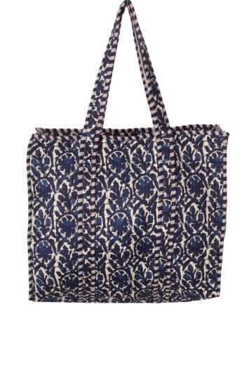 Gewatteerde schoudertas/shopper met floral in donkerblauw