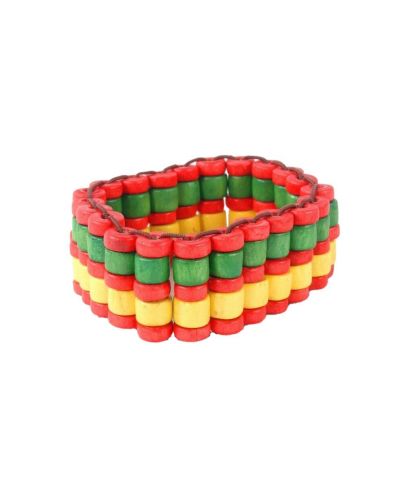 Houtenkralen armband in geel, groen en rood