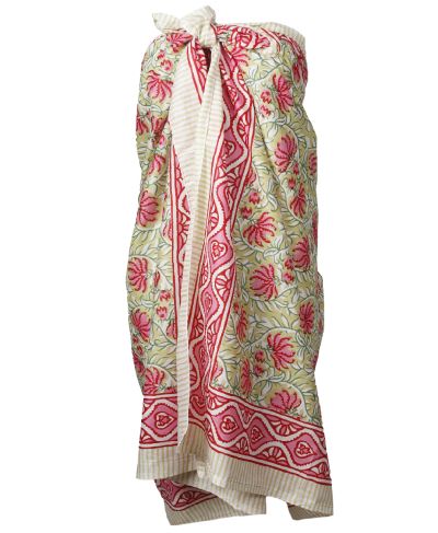 Iris sarong in olijfgroen en roze
