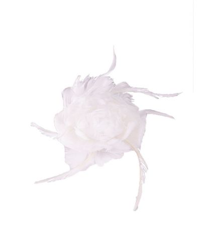 Ivoor veren bloemcorsage op speld