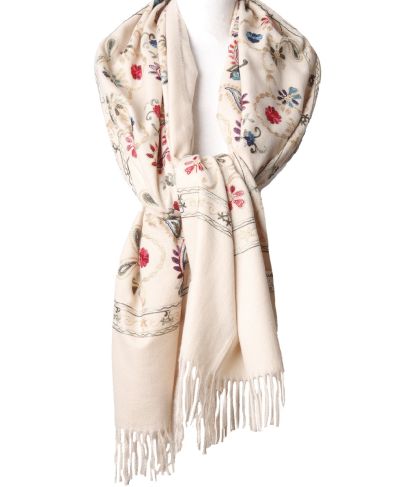 Kasjmier-blend sjaal met geborduurde bloemen