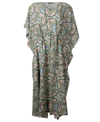 Jadegroene kaftanjurk met floral print
