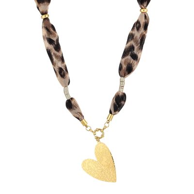 Panterprint cord ketting met hart