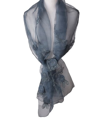 Denimblauwe zijden stola met borduursel