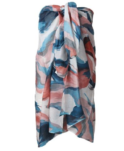 Katoenen sarong met aquarel print in blauw en terra